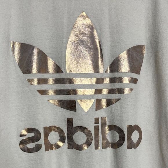 Adidas Crew Neck Short Sleeve Logo Tee Shirt White & Rose Gold Small - Picture 3 of 5
